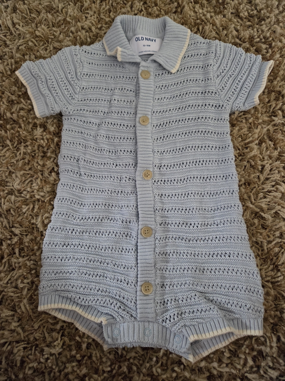 Old Navy Light Blue Knit Button-Front One-Piece Romper